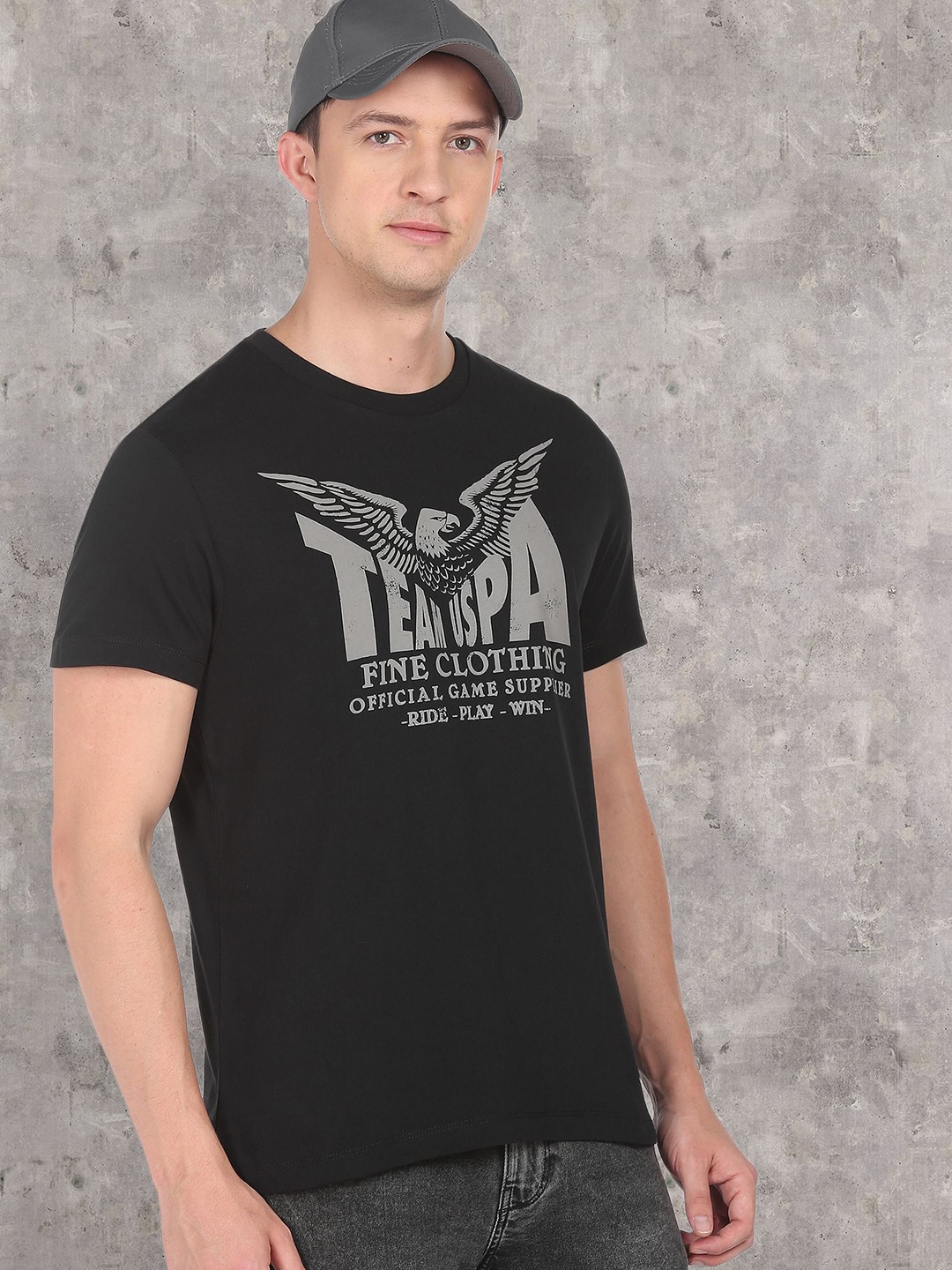 

U S Polo Assn Denim Co Men Black Printed Durable Eagle T-Shirt