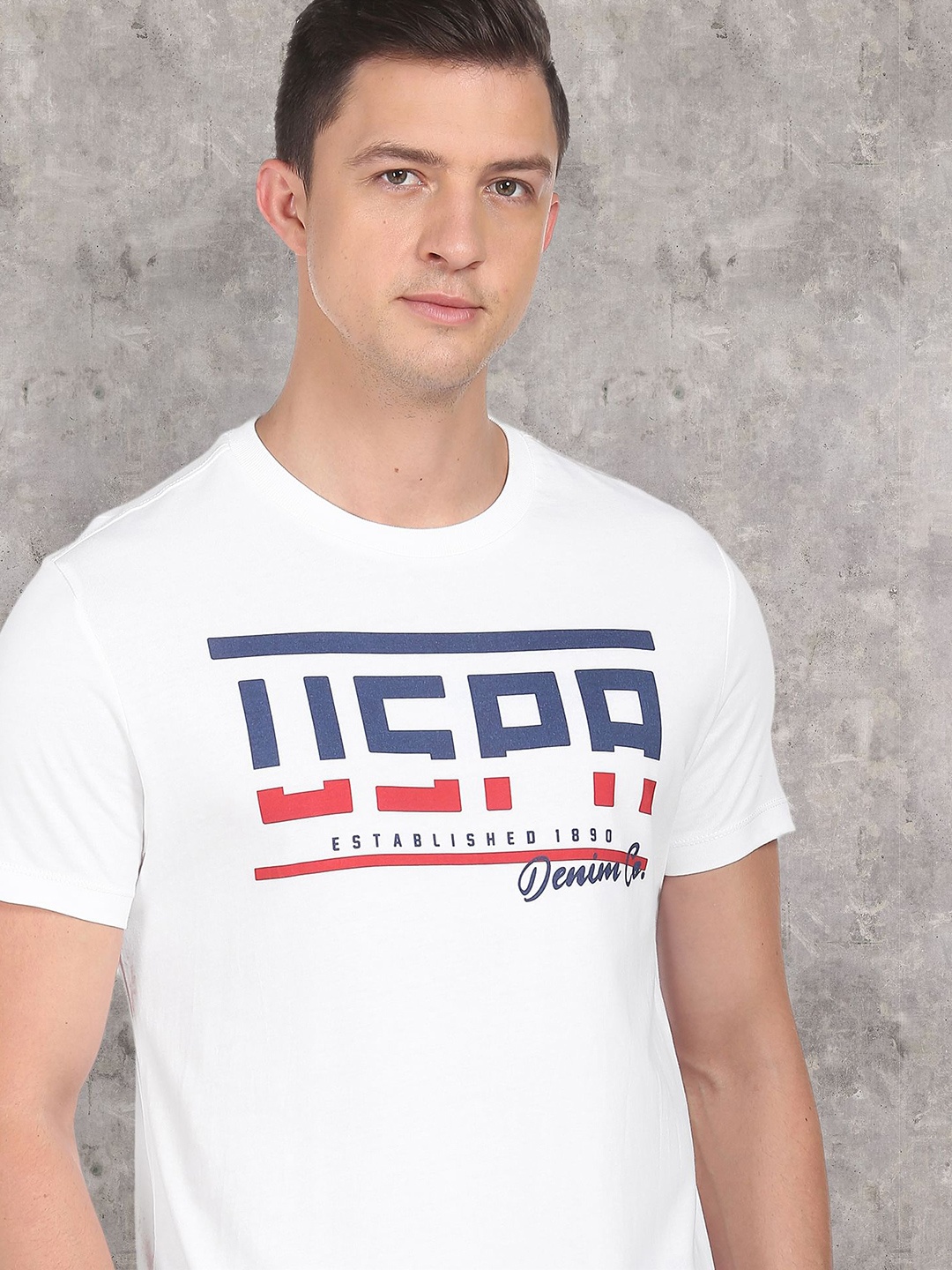 

U S Polo Assn Denim Co Men White Brand Print T-Shirt