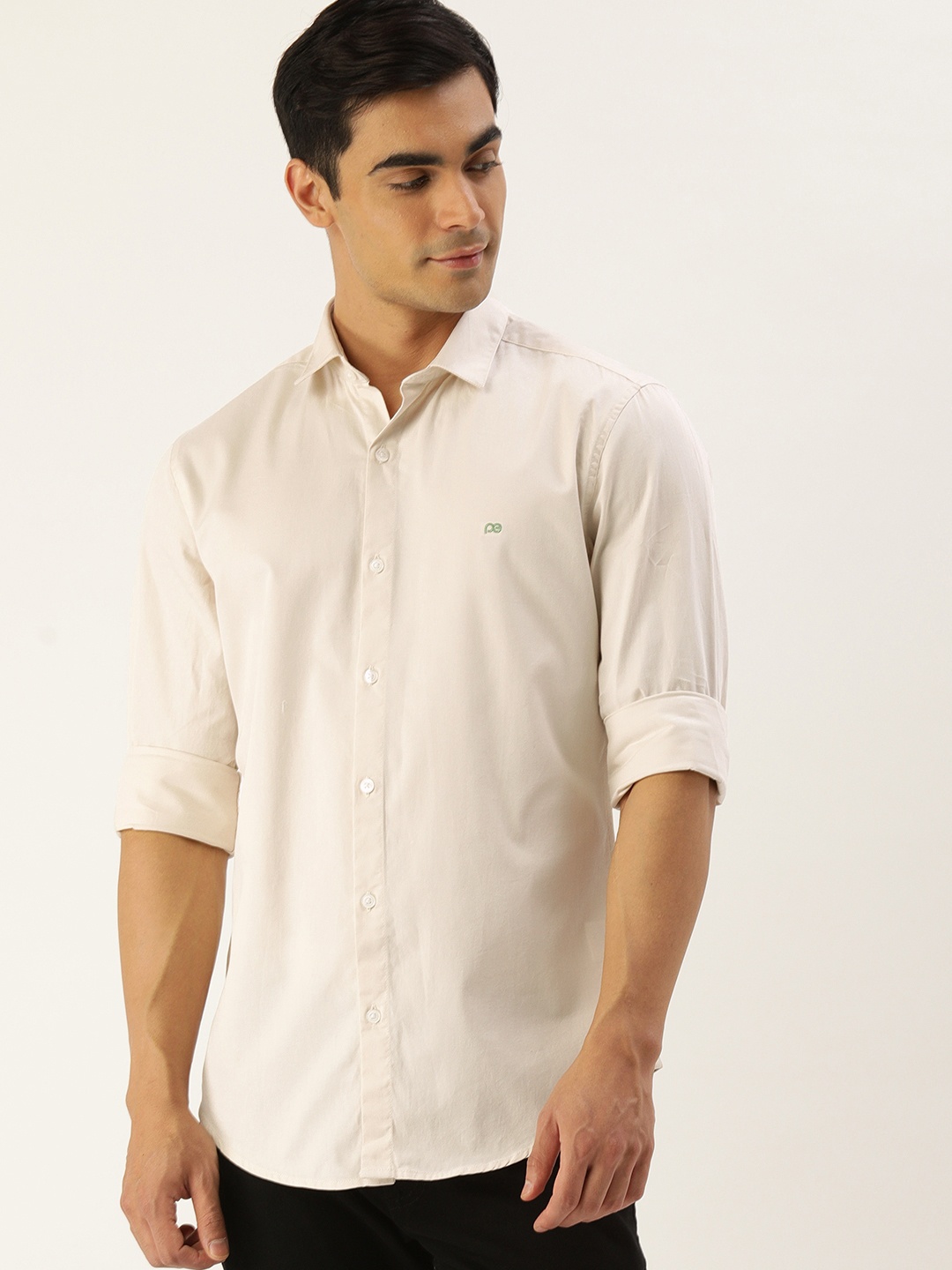 

Peter England Better Jeans Company Men Beige Super Slim Fit Pure Cotton Casual Shirt