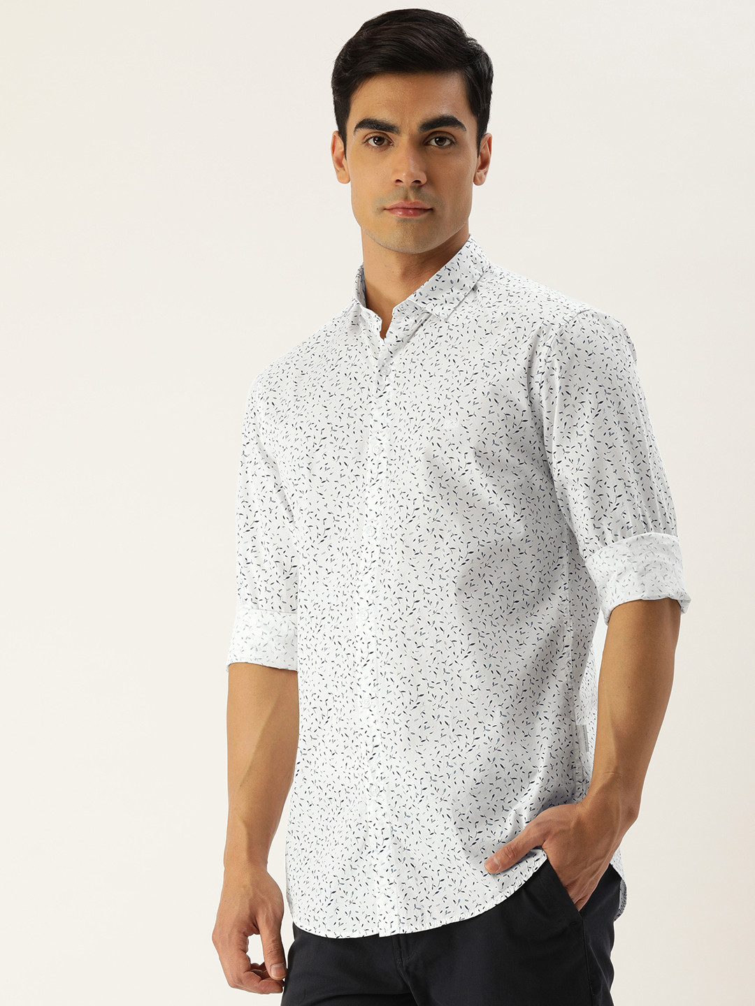 

Peter England Better Jeans Company Men White Super Slim Fit Printed Pure Cotton Shirt