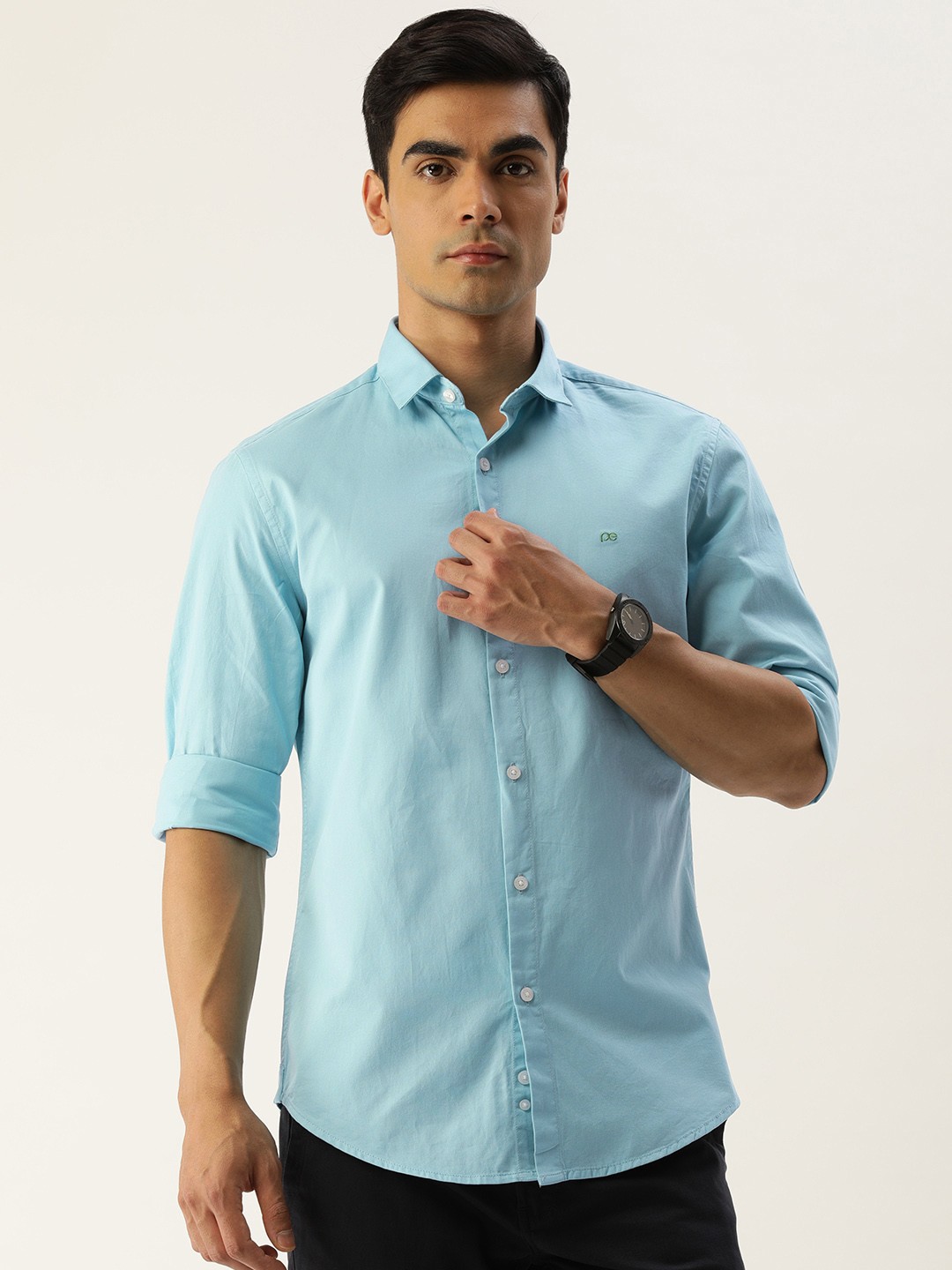 

Peter England Better Jeans Company Men Light Blue Super Slim Fit Pure Cotton Casual Shirt