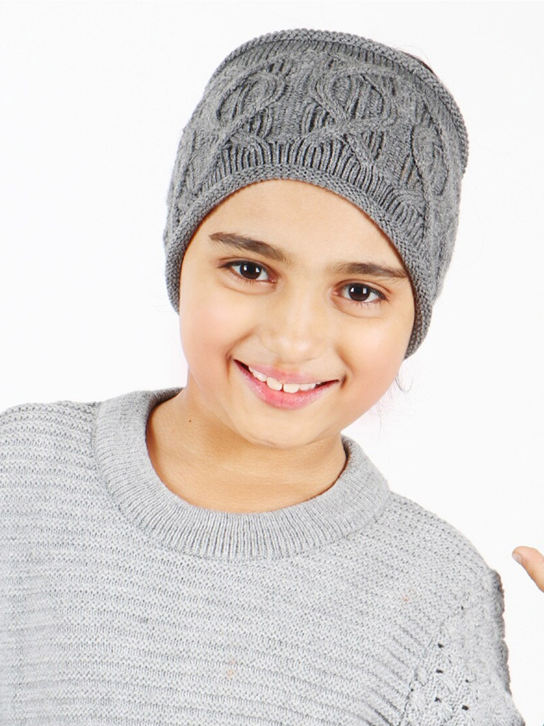 

Bharatasya Girls Grey Self Design Beanie