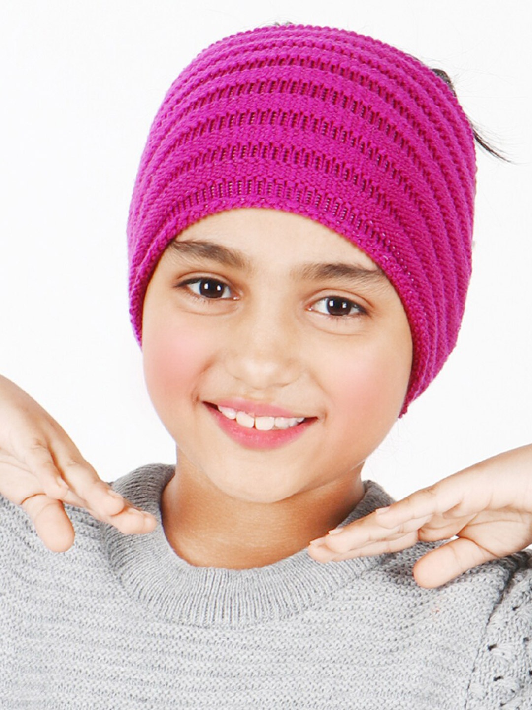 

Bharatasya Girls Pink Self Design Beanie