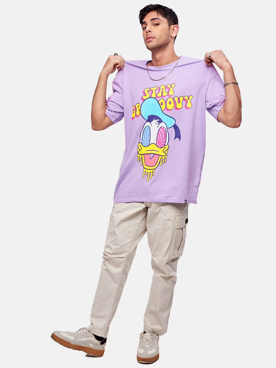 

The Souled Store Men Lavender Donald Duck Printed Oversized T-Shirt