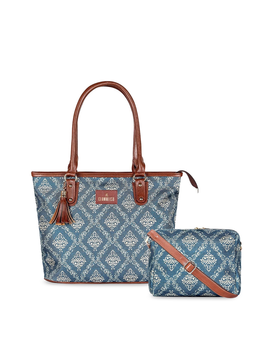 

THE CLOWNFISH Percy & Isla Women Blue Ethnic Motifs Printed Oversized Shopper Shoulder Bag