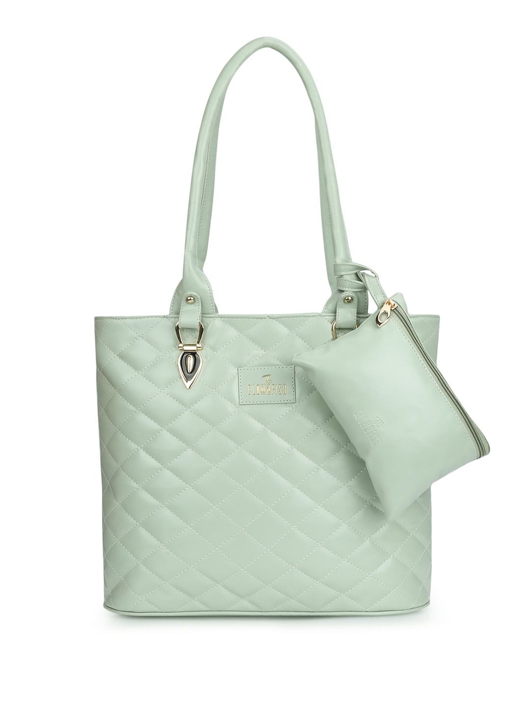 

THE CLOWNFISH Siya Green Textured Structured Handheld Bag with Quilted