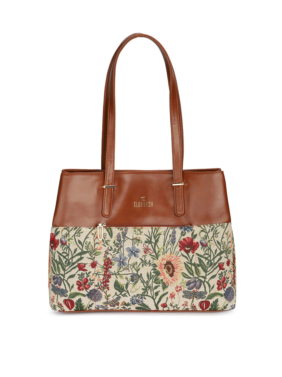 

THE CLOWNFISH Women Tan Floral Printed Structured Shoulder Bag