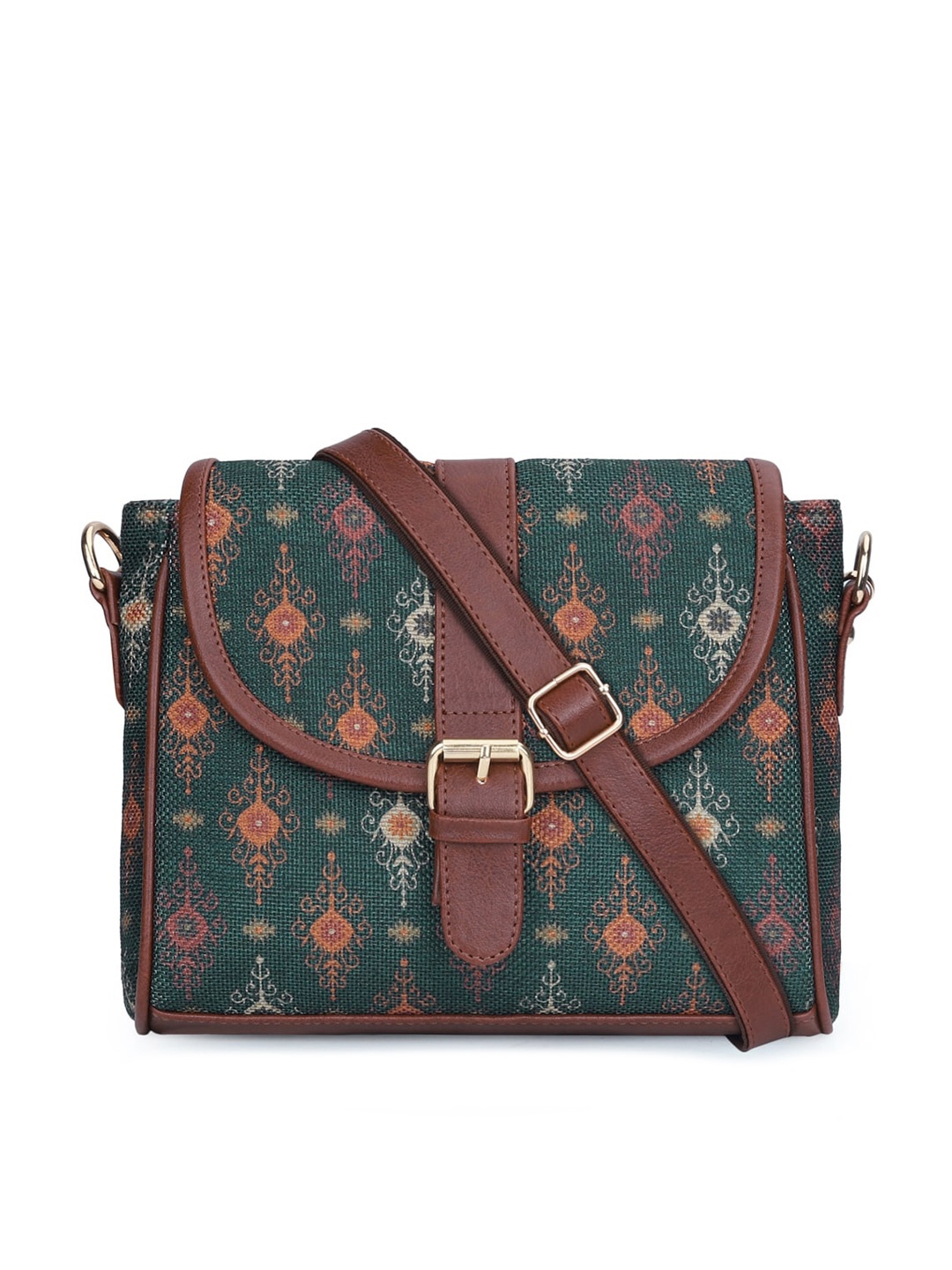 

THE CLOWNFISH Women Green Ethnic Motifs Printed Structured Sling Bag