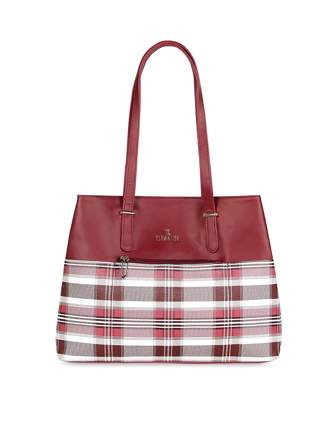 

THE CLOWNFISH Gloria Women Maroon Checked Printed Structured Shoulder Bag