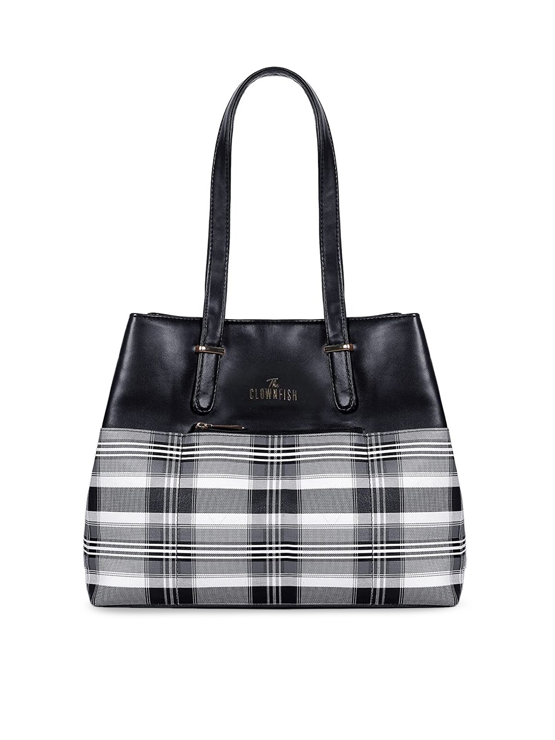 

THE CLOWNFISH Gloria Women Black Checked Structured Shoulder Bag