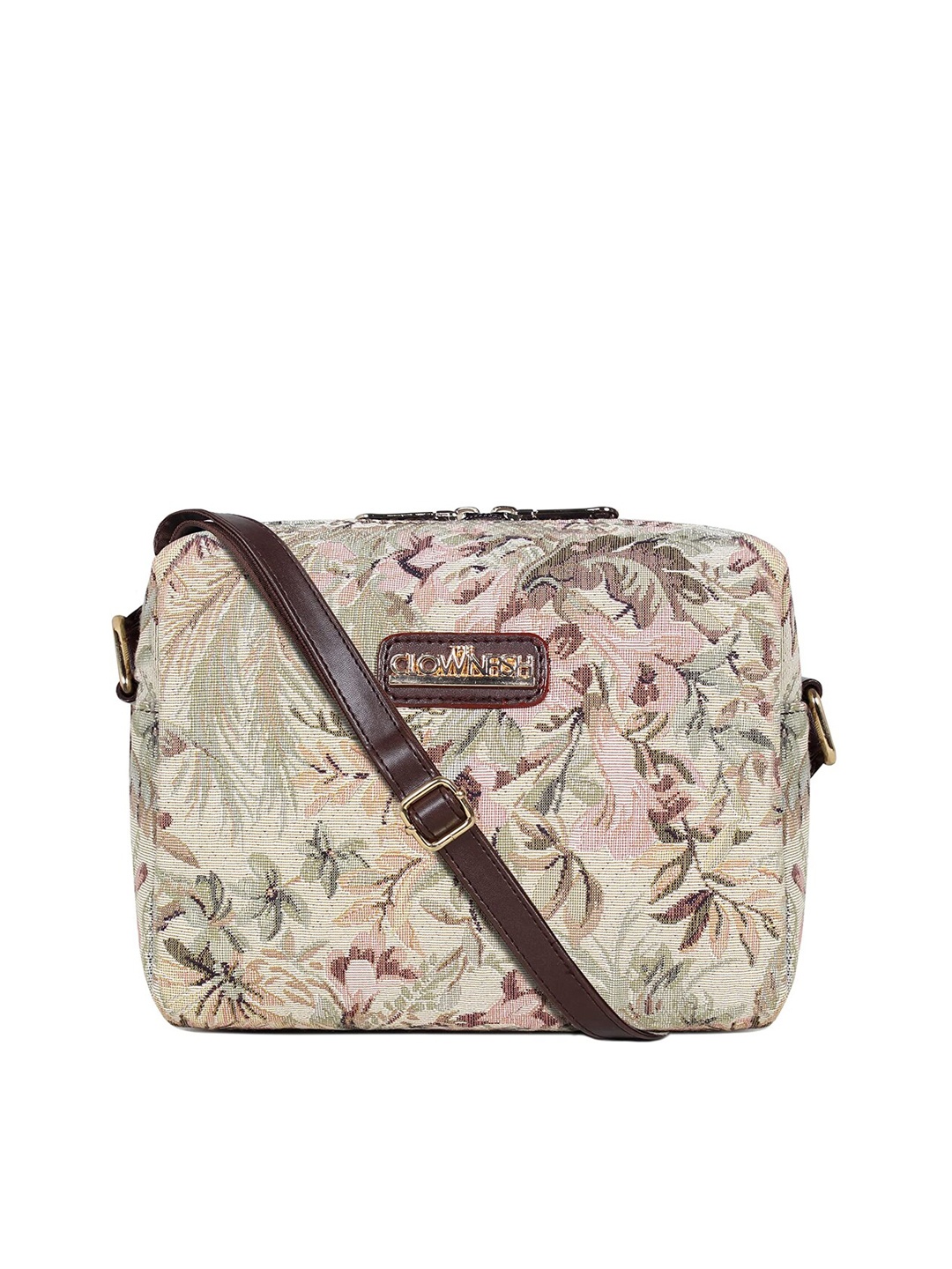 

THE CLOWNFISH Adelina Women Beige Floral Printed Structured Sling Bag