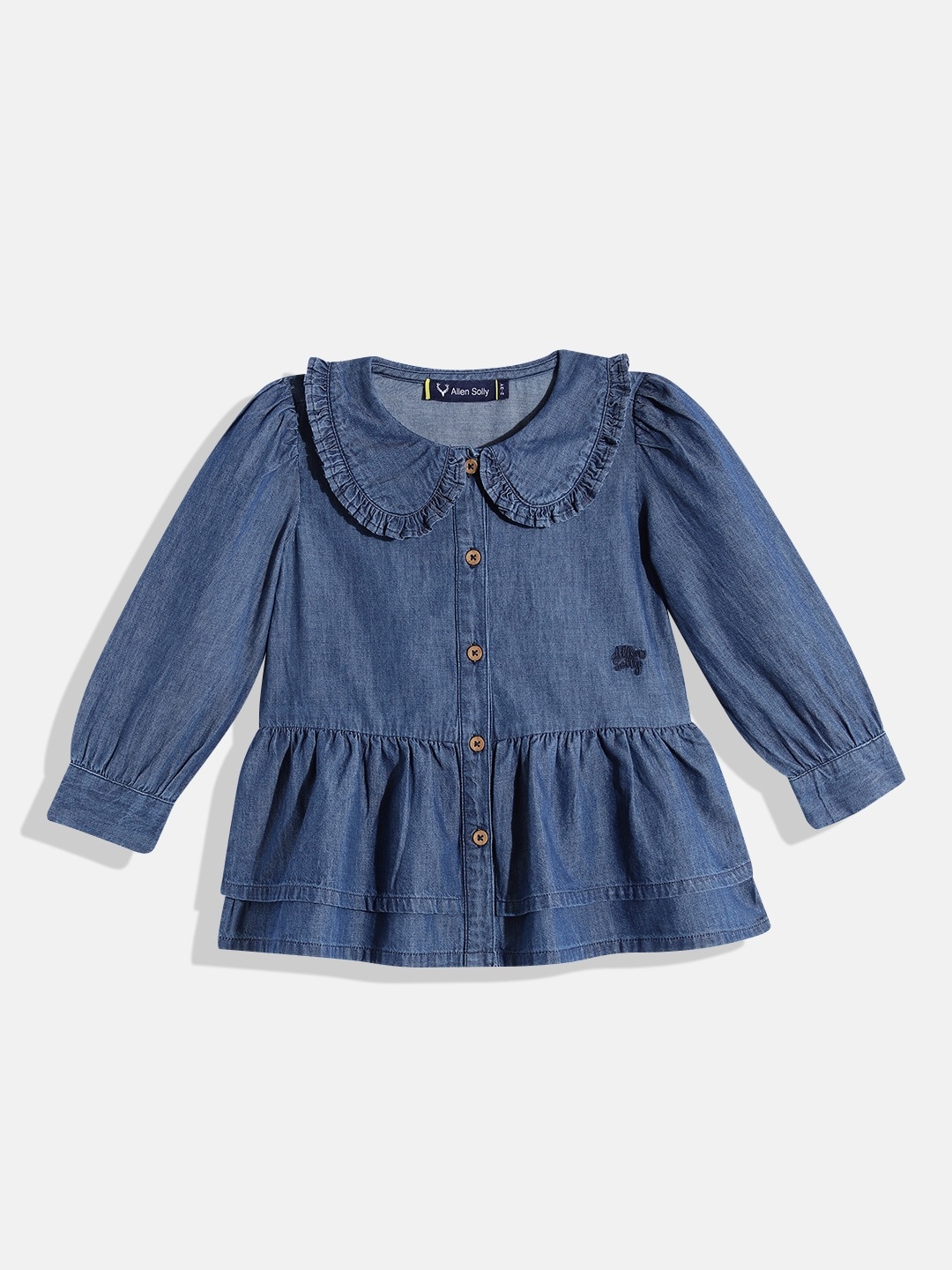 

Allen Solly Junior Girls Cotton Peter Pan Collar Layered Shirt Style Top, Blue