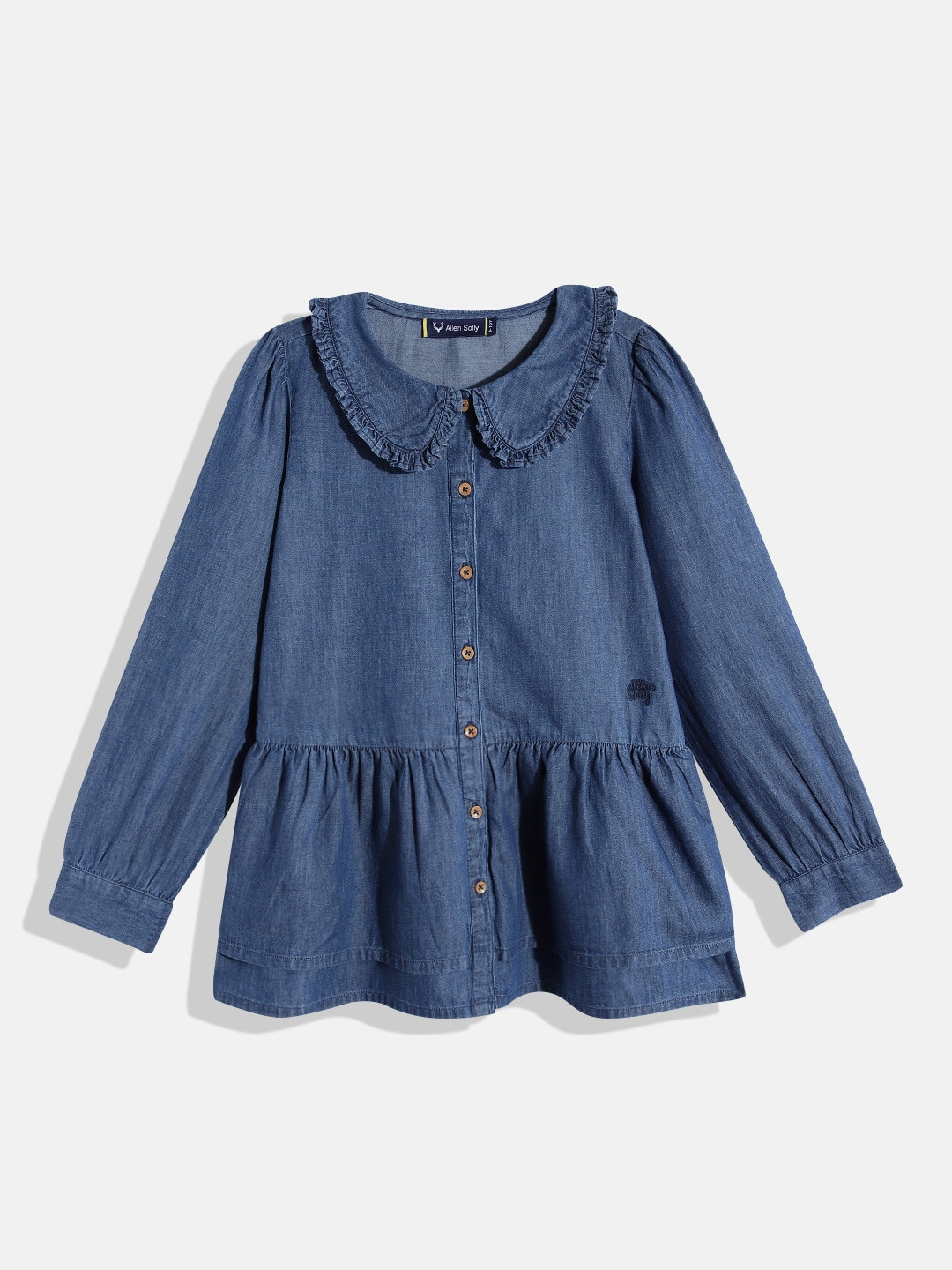 

Allen Solly Junior Girls Cotton Peter Pan Collar Layered Shirt Style Top, Blue