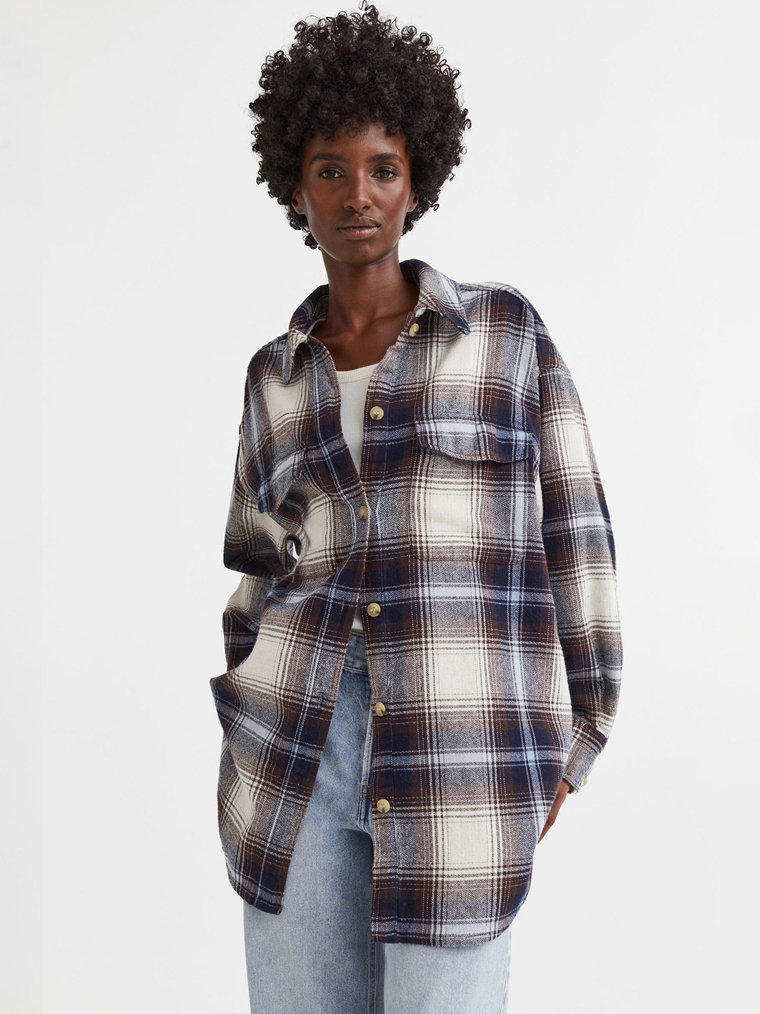 

H&M Oversized Twill Overshirt, Brown