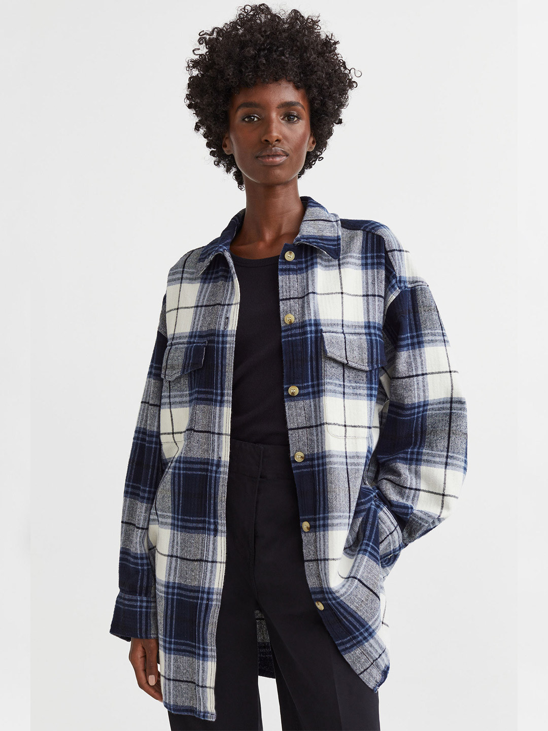 

H&M Oversized Twill Pure Cotton Overshirt, Blue