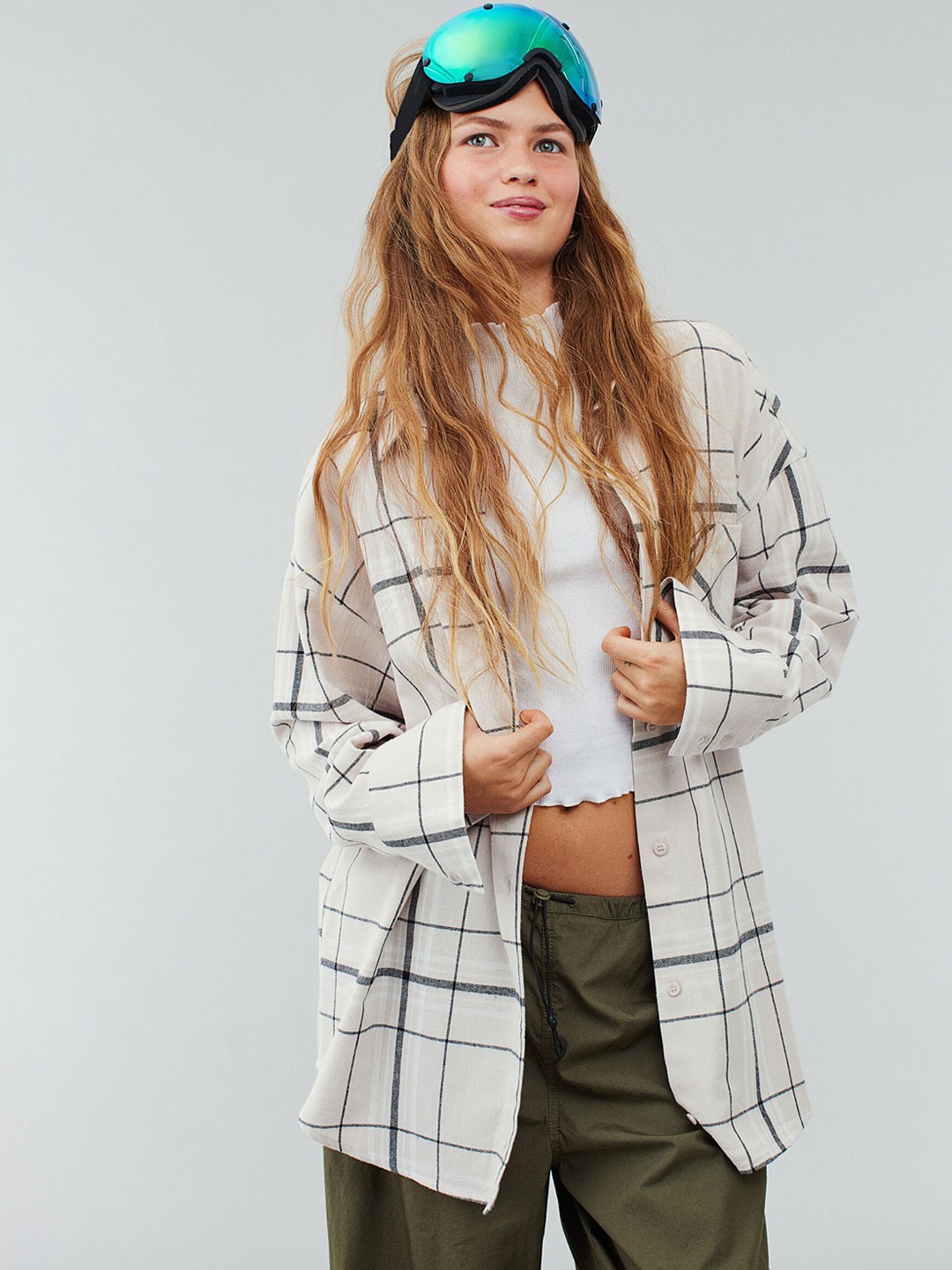 

H&M Oversized Flannel Shirt, Beige