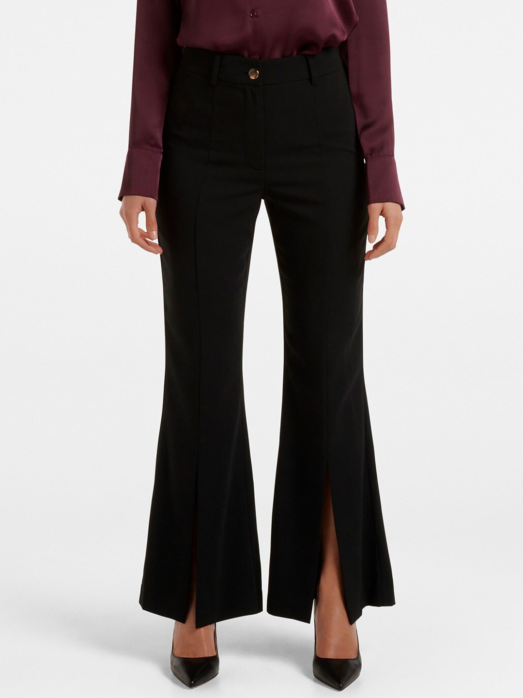 

Forever New Women Black Flared High-Rise Boot Cut Trouser