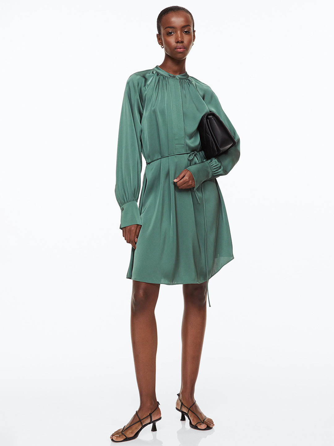 

H&M Women Short Satin Dress, Green