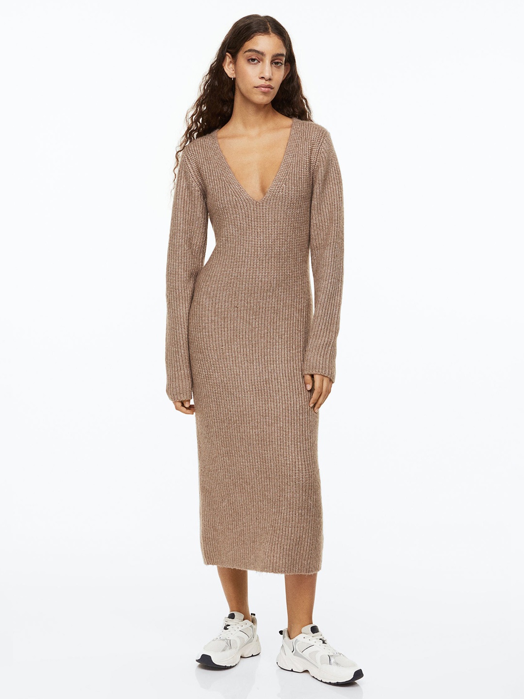 

H&M Women Rib-Knit Dress, Beige