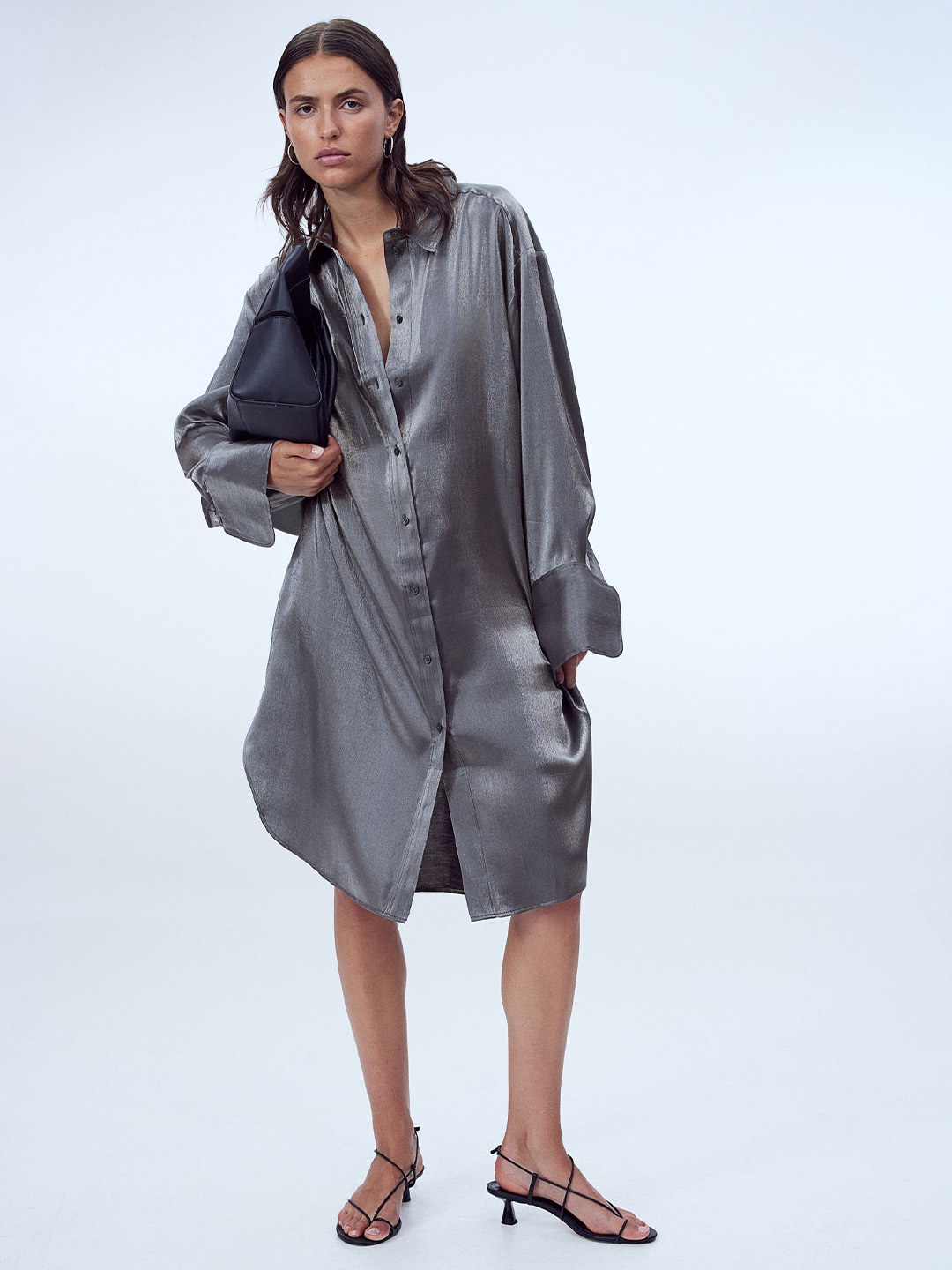 

H&M Oversized Shirt Dress, Silver