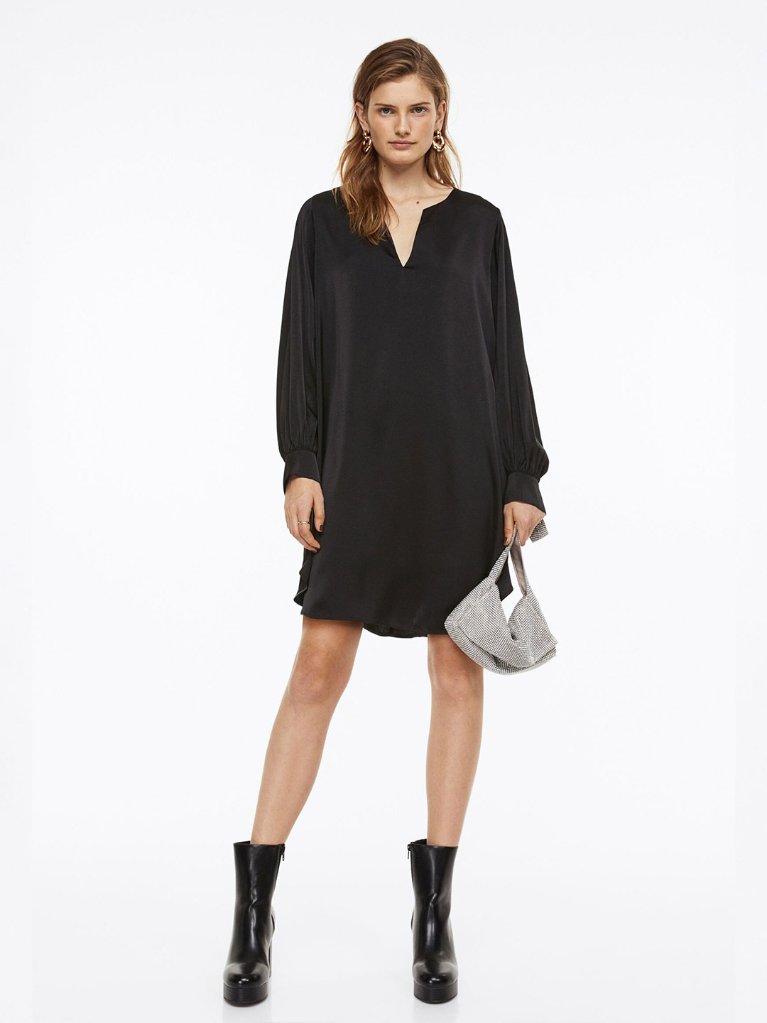 

H&M Black Satin A-Line Dress