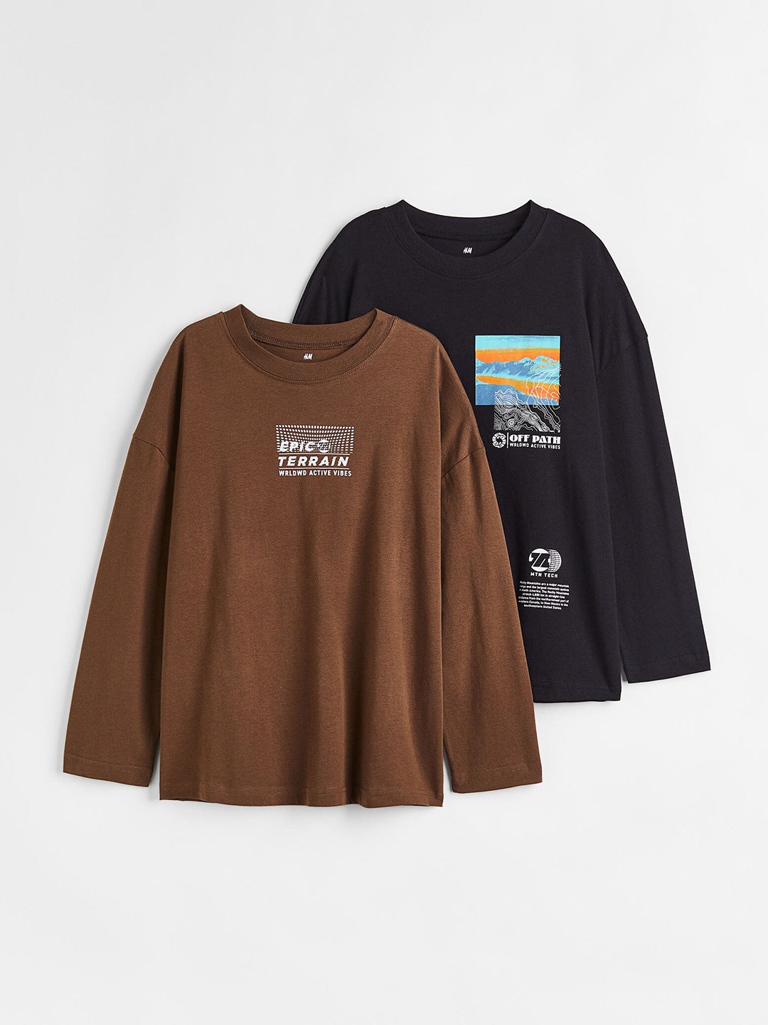 

H&M Boys 2-pack long-sleeved printed tops, Black