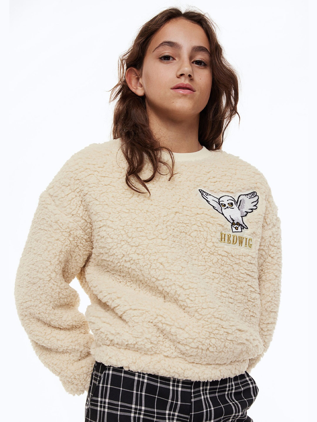 

H&M Women Appliqud Teddy Sweatshirt, Beige