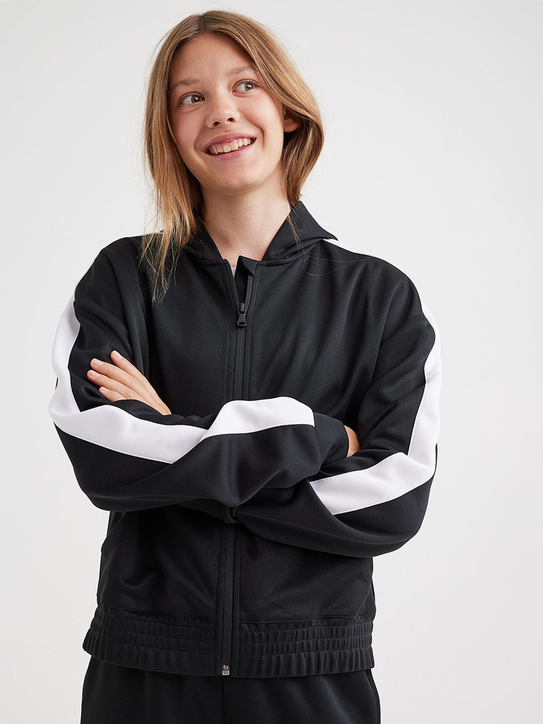 

H&M Women Hooded Track Jacket, Black