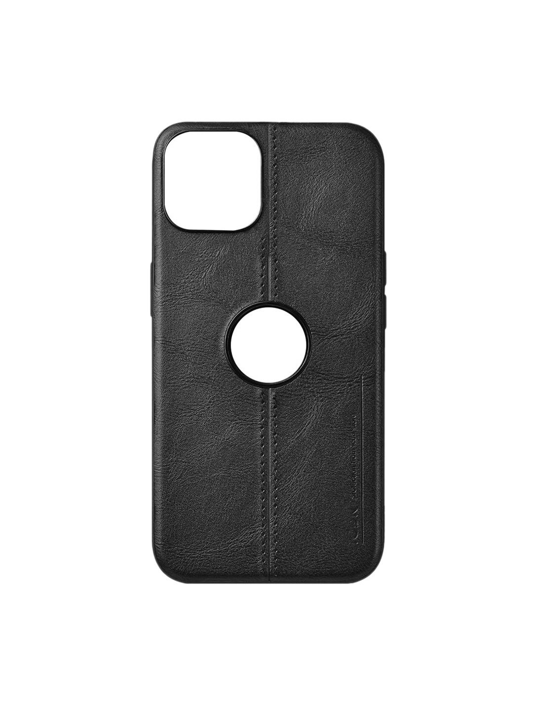 

TREEMODA Black Solid Leather iPhone 12 Phone Back Case
