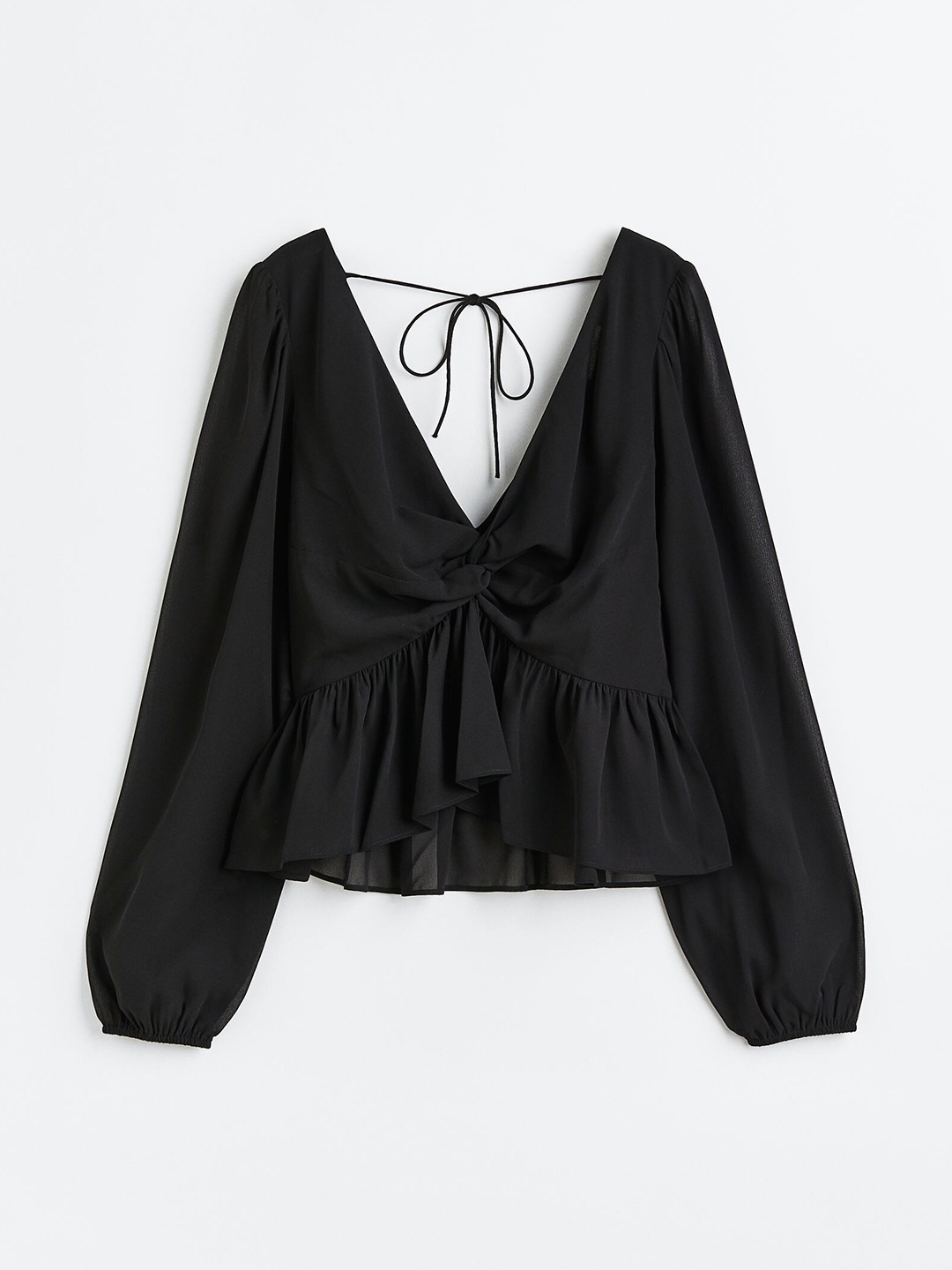 

H&M Black Tie-Up Neck Peplum Top