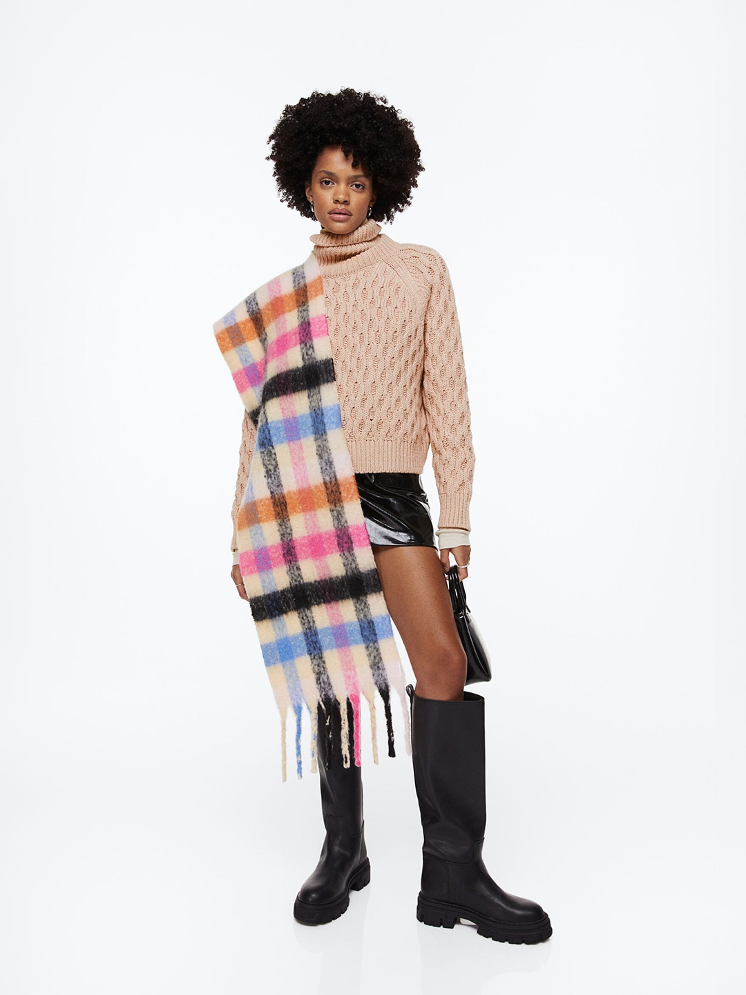 

H&M Women Cable-Knit Polo-Neck Jumper, Beige