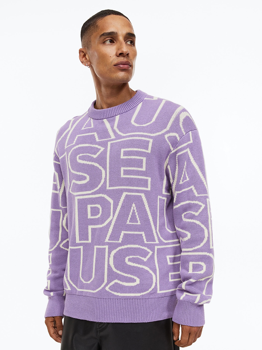 

H&M Men Relaxed Fit Jacquard-knit jumper, Lavender