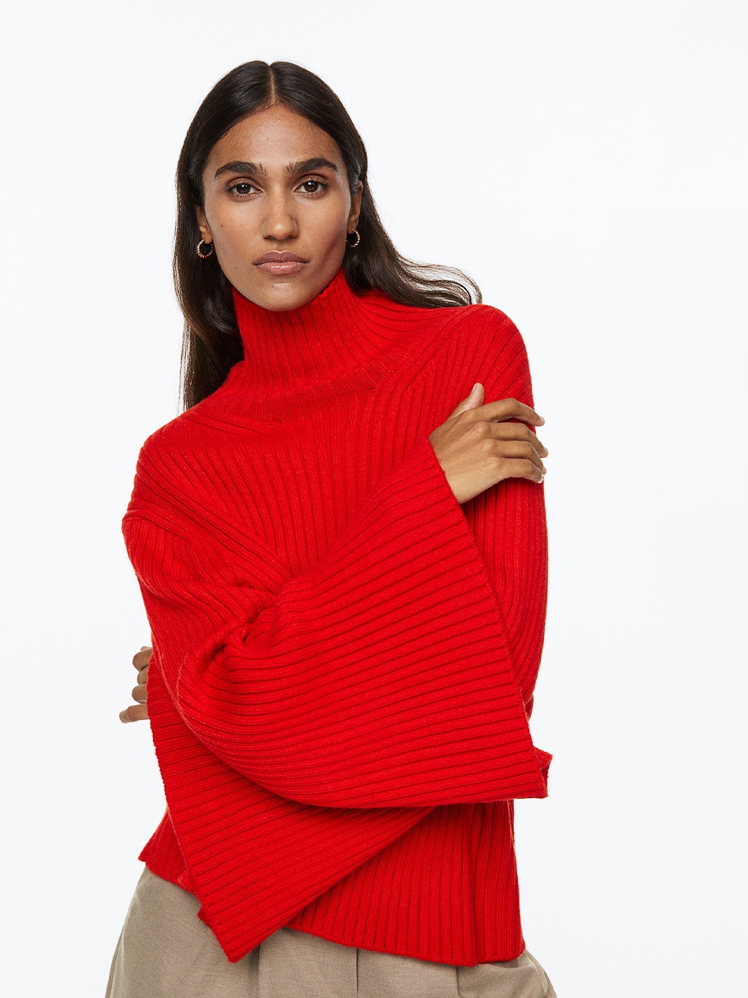 

H&M Women Oversized Turtleneck Jumper, Red