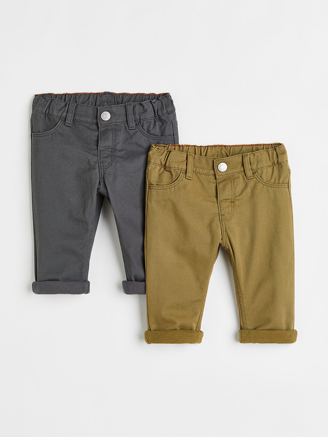 

H&M Boys Pack Of 2 Lined Pure Cotton Twill Trousers, Green