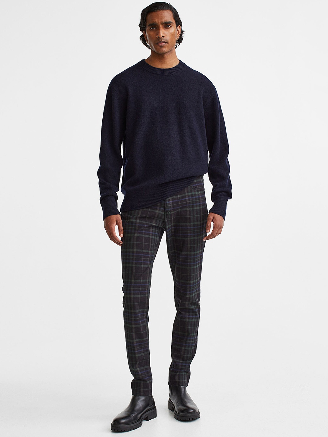 

H&M Men Skinny Fit Twill Trousers, Black