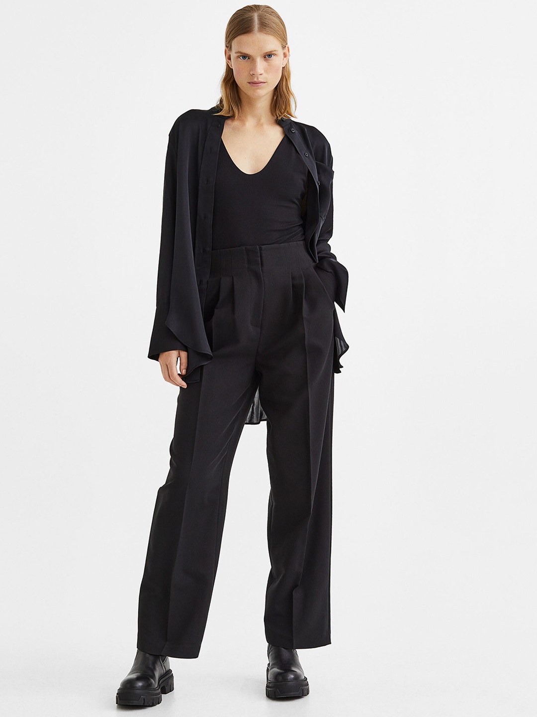 

H&M Women High-Waisted Tailored Trousers, Black