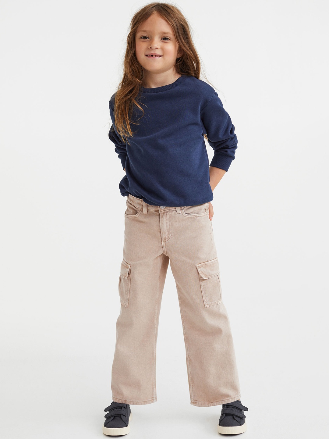 

H&M Girls Comfort Stretch Wide Fit Cargo jeans, Beige