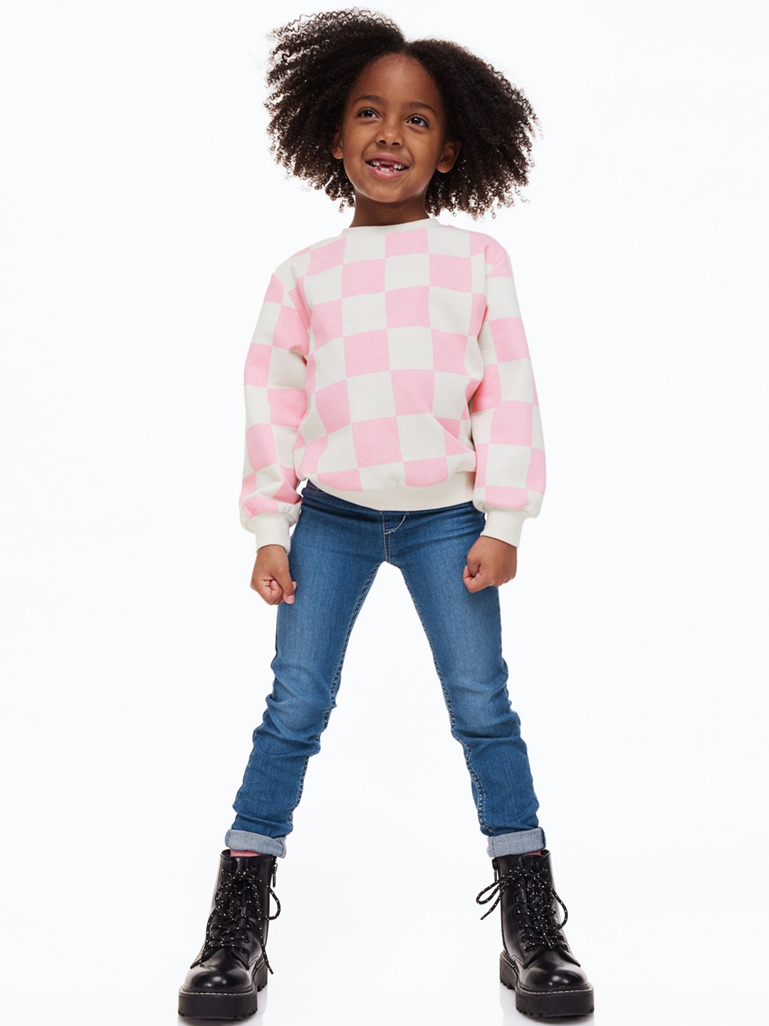 

H&M Girls Blue & Pink Checked Top with Jeans