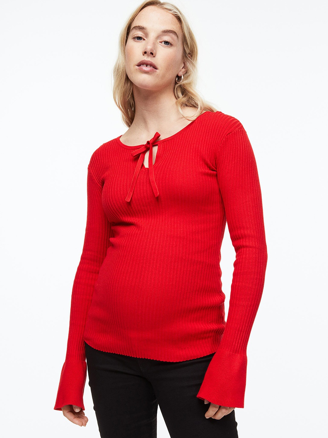 

H&M Women Maternity Tie-front Rib-Knit top, Red