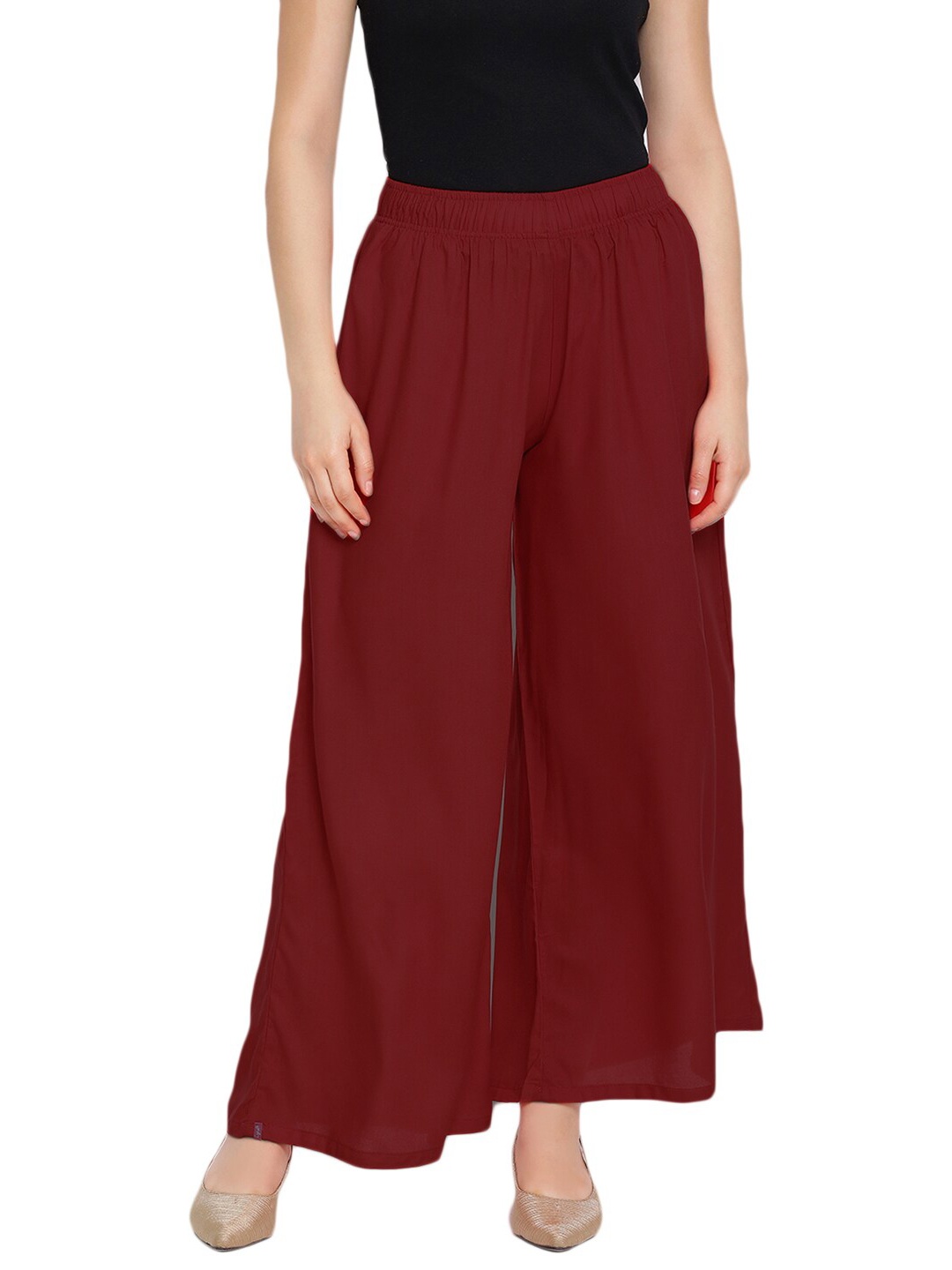 

LYRA Women Maroon Cotton Flared Knitted Palazzos