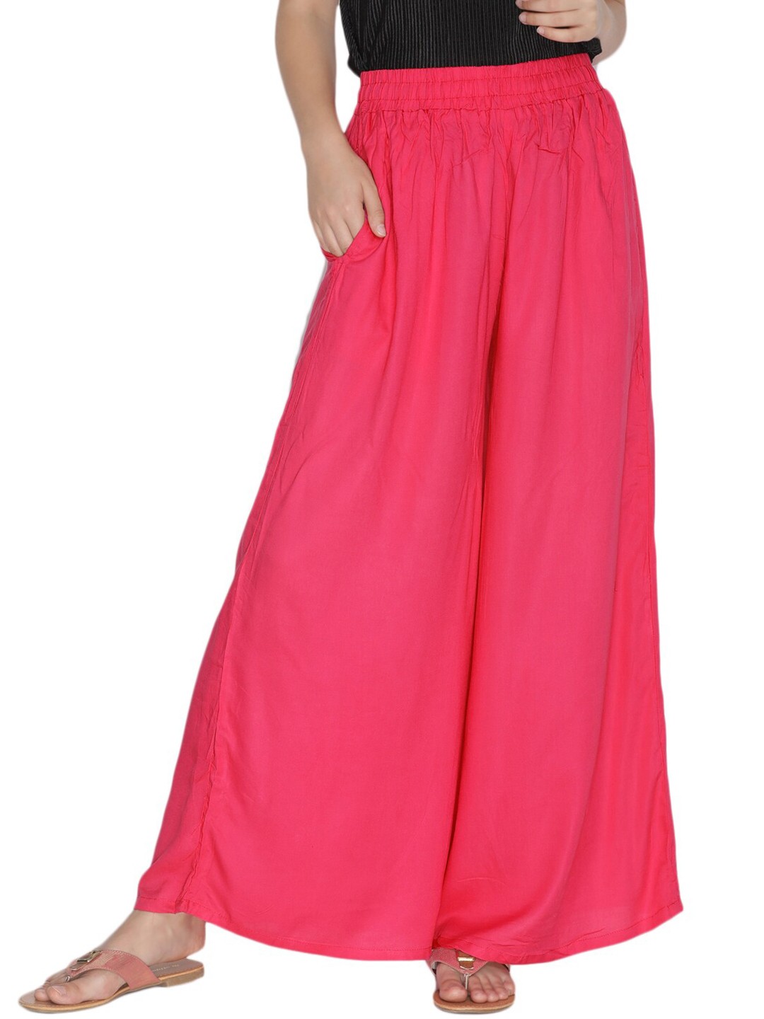 

LYRA Women Pink Cotton Flared Knitted Palazzos