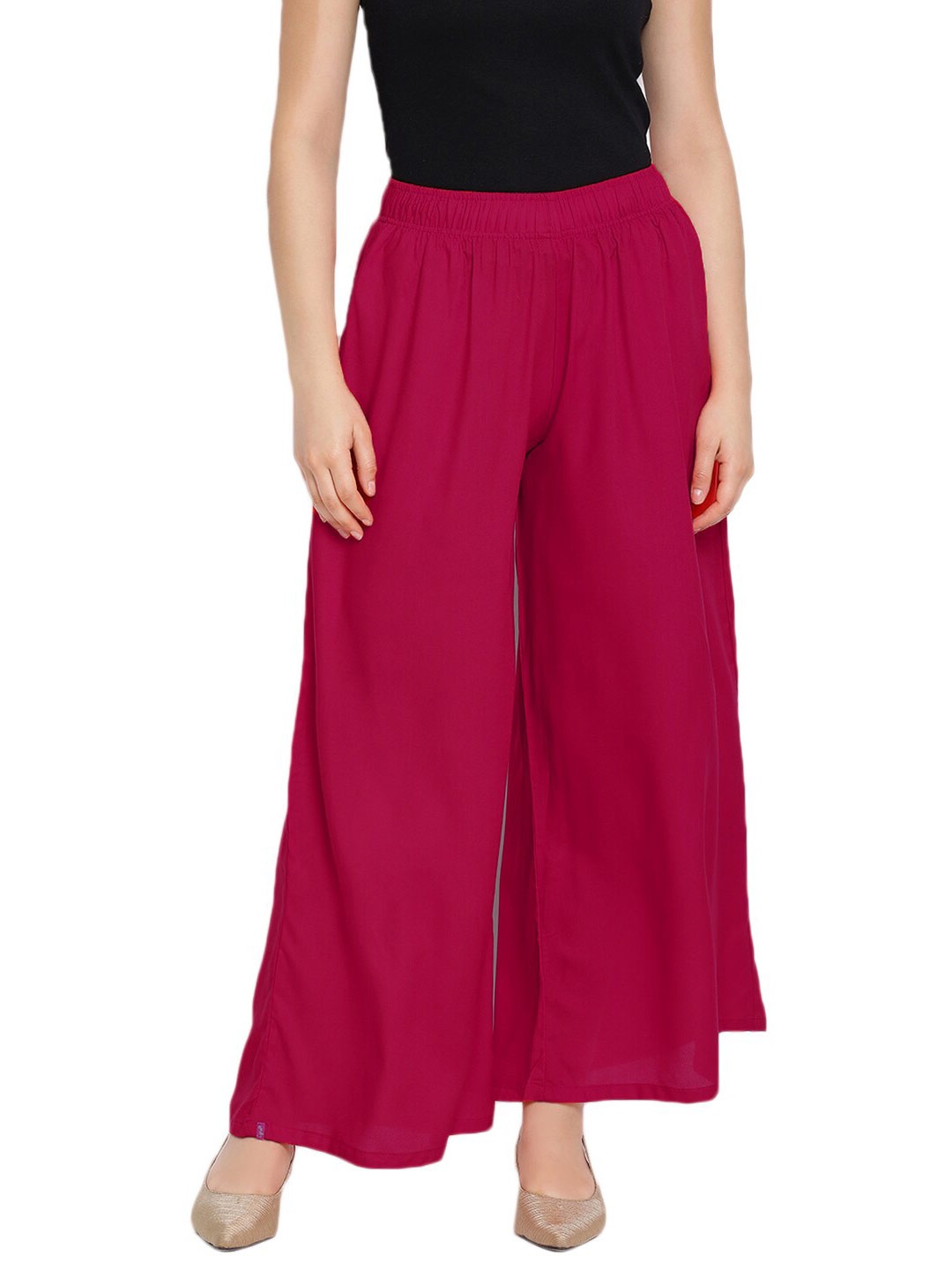 

LYRA Women Magenta Cotton Flared Knitted Palazzos