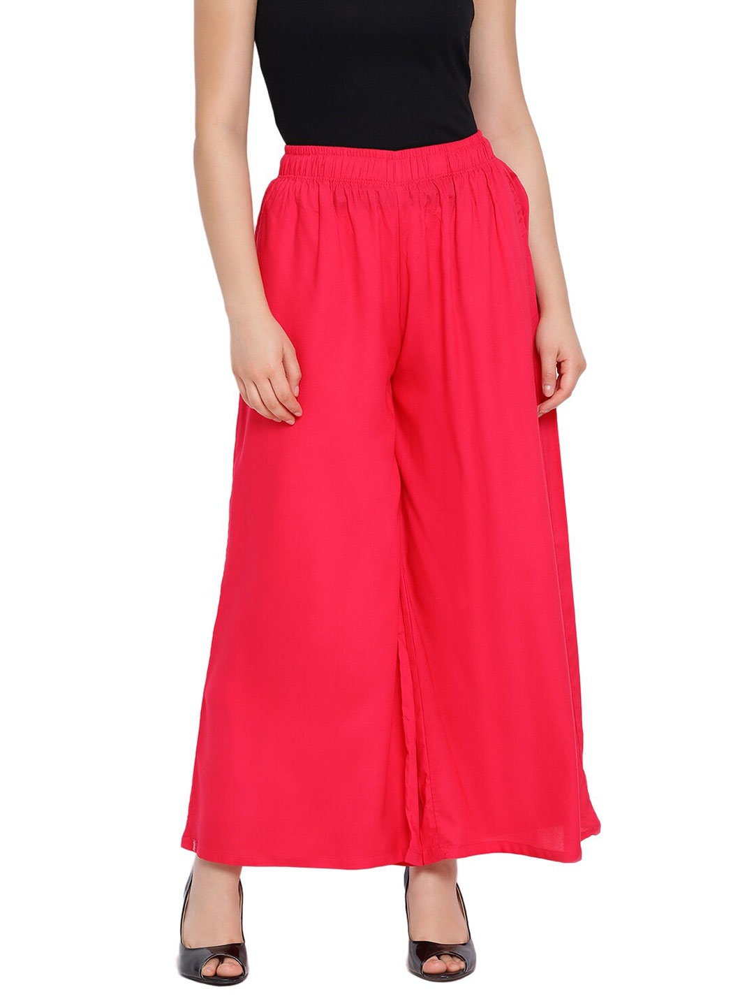 

LYRA Women Pink Cotton Flared Knitted Ethnic Palazzos