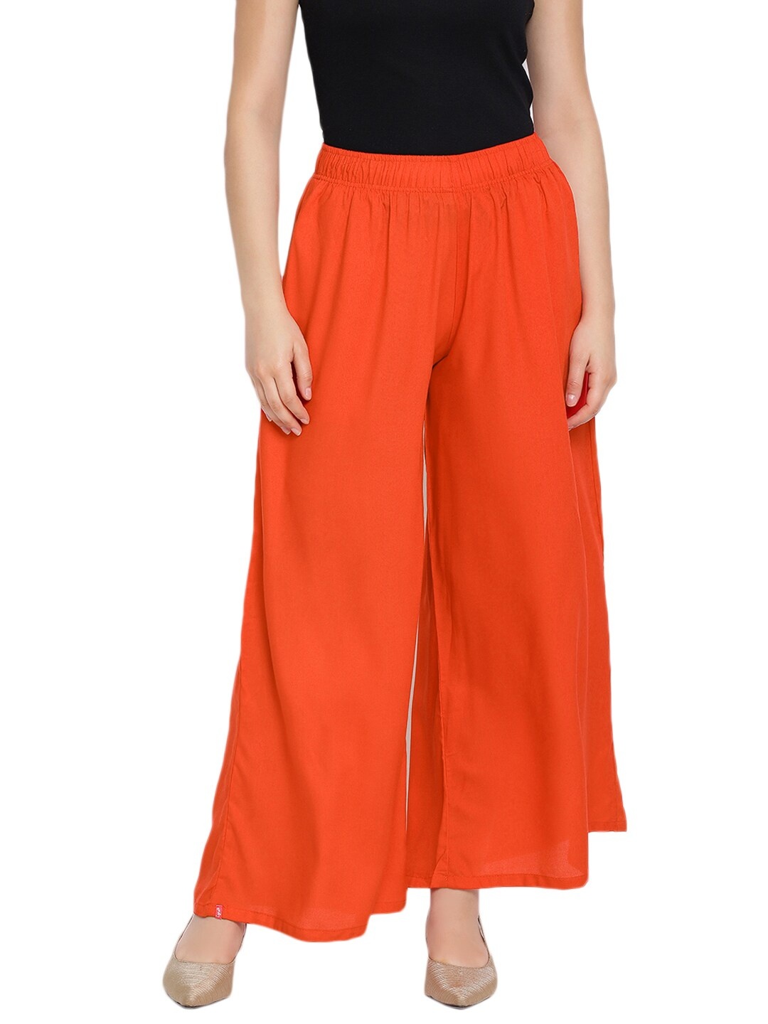 

LYRA Women Orange Cotton Flared Knitted Palazzos