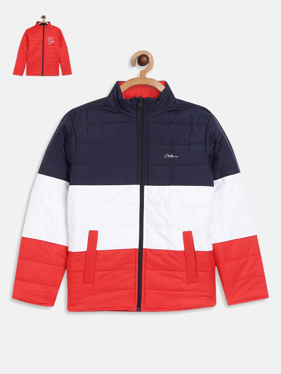 

Octave Boys Pack Of 2 Red & Navy Blue Colourblocked Padded Jacket