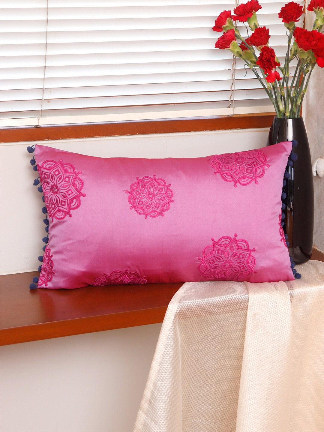 

ZEBA Purple & Blue Floral Embroidered Rectangle Cushion Cover