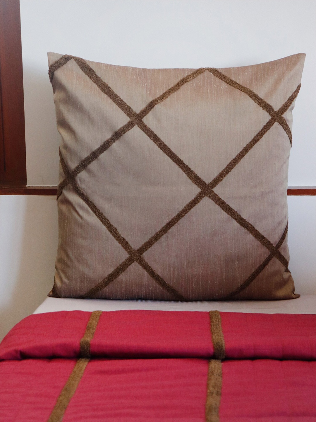 

ZEBA Grey & Brown Geometric Square Cushion Cover