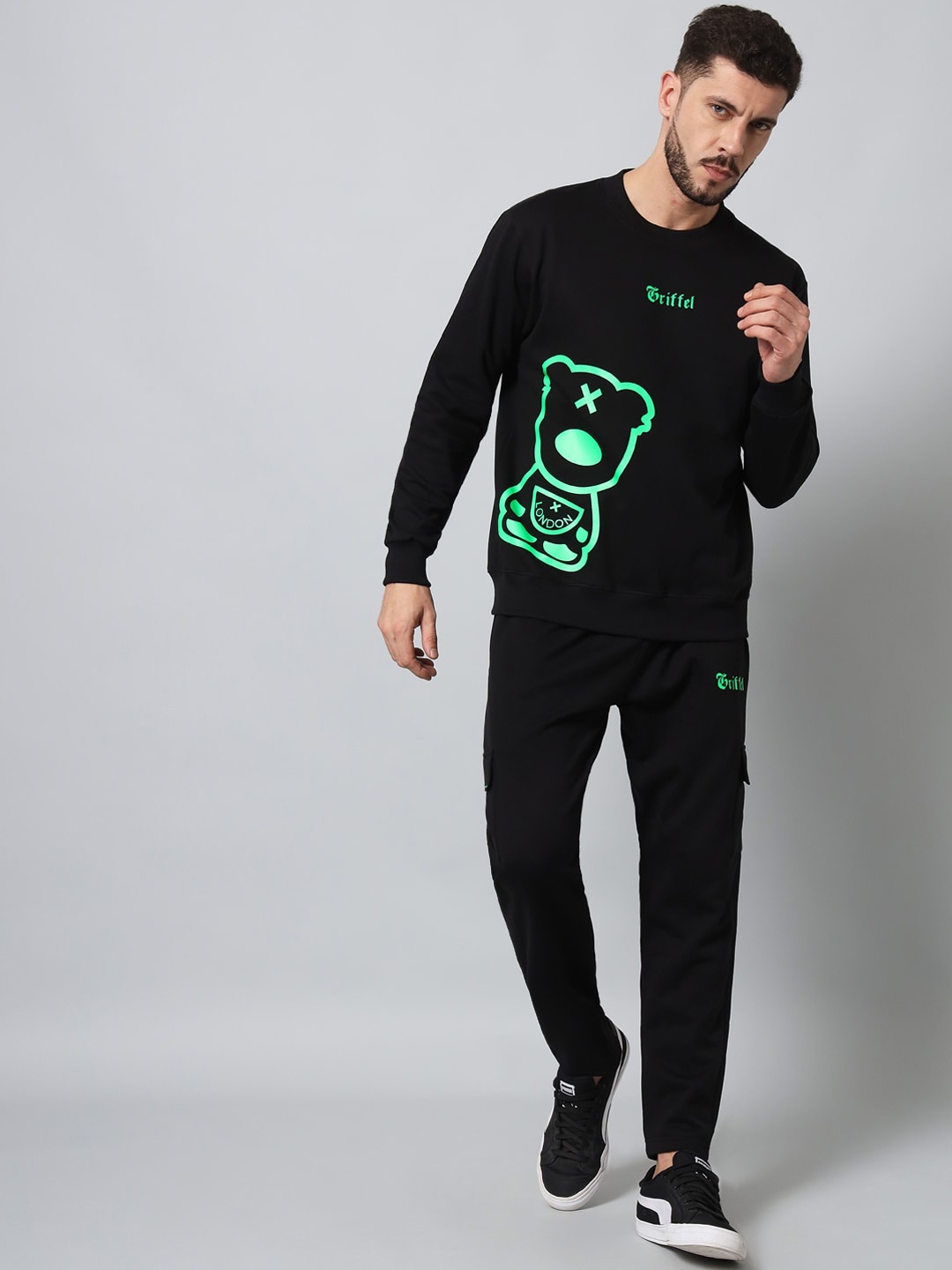 

GRIFFEL Men Black & Green Printed Tracksuits