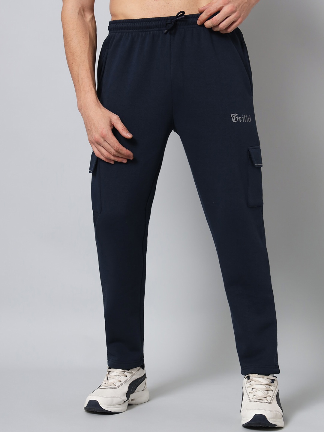 

GRIFFEL Men Navy Blue Solid Cotton Track Pants