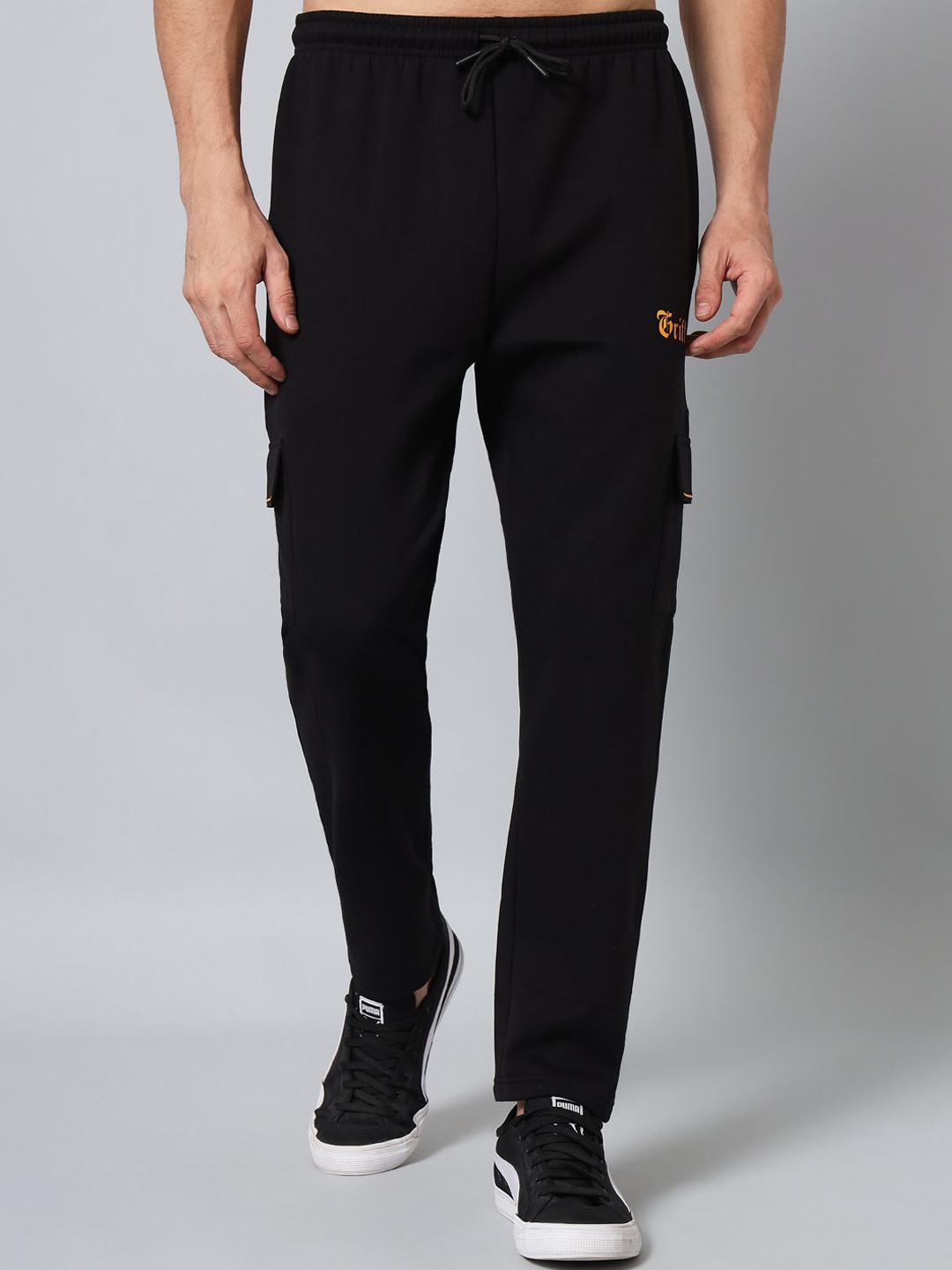 

GRIFFEL Men Black Solid Cotton Track Pants